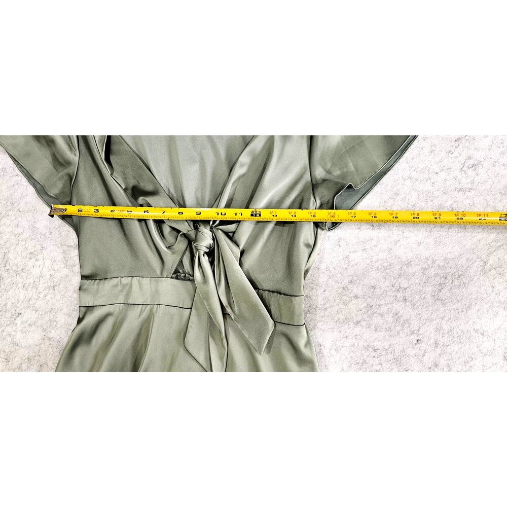 Baltic Born Satin Tie Front Midi Dress Sage Green Flutter Sleeve Size M - Picture 10 of 16